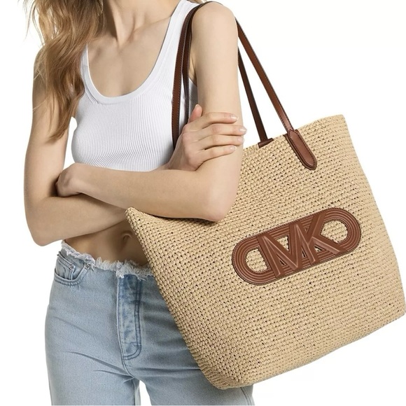 Michael Kors  Extra Large Logo Tote Bag Color Natural/Luggage - Picture 3 of 4